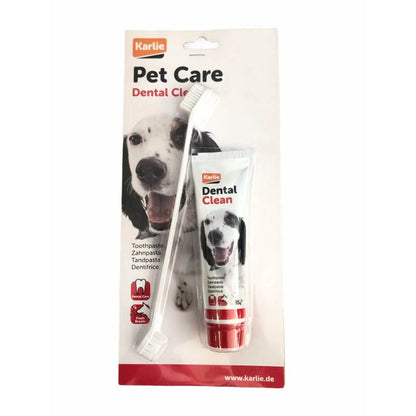 Karlie Flamingo Pet Care set dental para perros con pasta dentífrica de 85 g y cepillo de dientes de doble cabezal