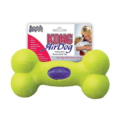 KONG AirDog Squeaker Bone juguete para perros en forma de hueso con chirriador y fieltro amarillo no abrasivo