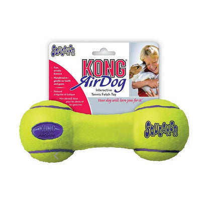KONG AirDog Squeaker Dumbbell juguete de tenis en forma de mancuerna con chirriador y fieltro no abrasivo para perros