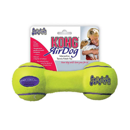 KONG AirDog Squeaker Dumbbell juguete de tenis en forma de mancuerna con chirriador y fieltro no abrasivo para perros