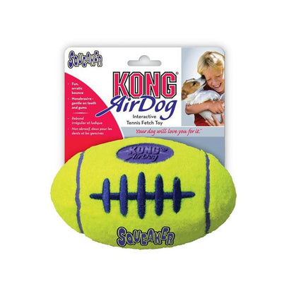 KONG AirDog Squeaker Football balón de fútbol americano amarillo con chirriador y fieltro no abrasivo para perros