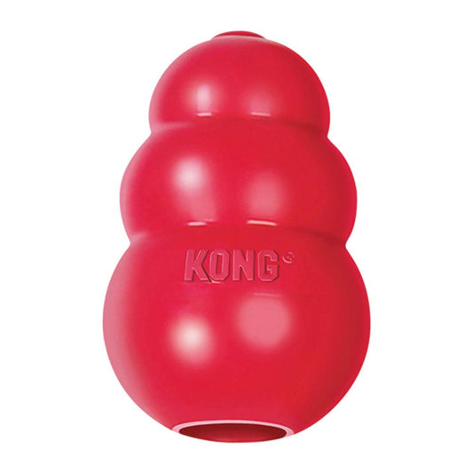 KONG Classic juguete resistente de caucho natural para perros, ideal para masticar, jugar y rellenar con snacks, disponible en Gabo y Gordo E Shop.