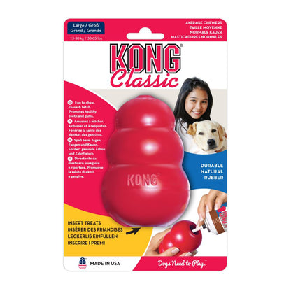 KONG Classic juguete resistente de caucho natural para perros, ideal para masticar, jugar y rellenar con snacks, disponible en Gabo y Gordo E Shop.