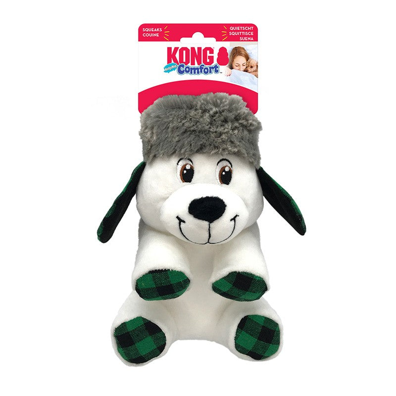 KONG Comfort Polar Bear oso polar de peluche suave para juegos tranquilos y momentos de descanso con perros