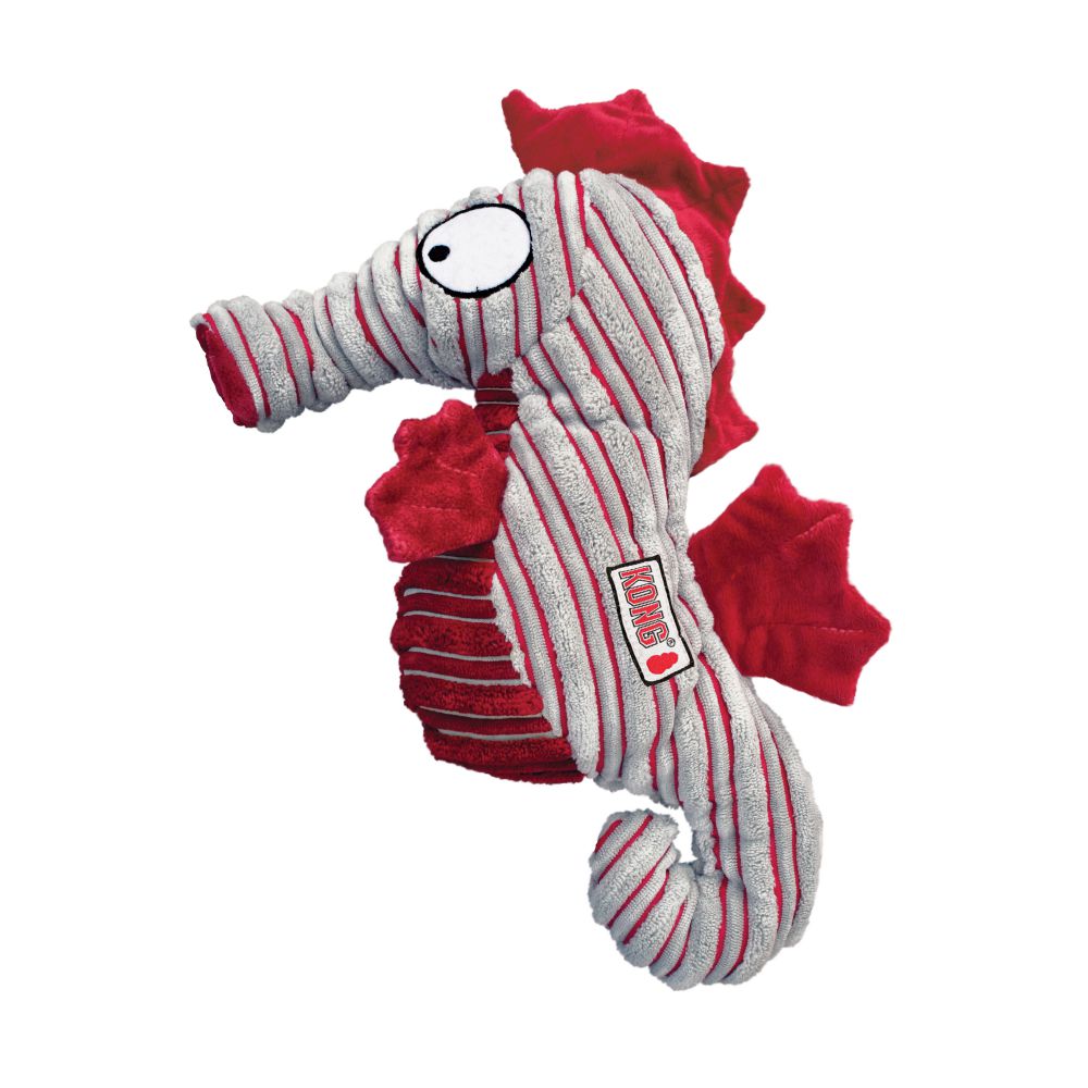 KONG CuteSeas Caballito de Mar de pana suave con chirriador y sonido crujiente para perros