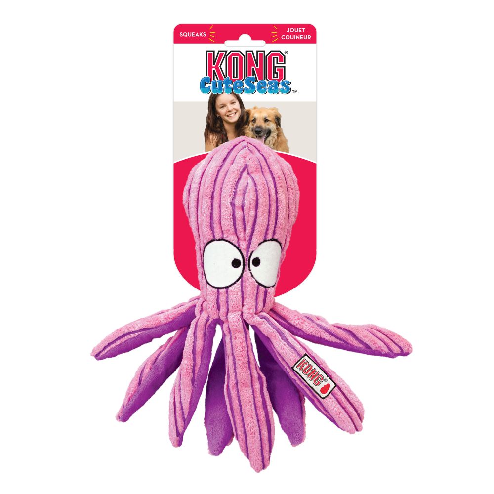 KONG CuteSeas Pulpo juguete de pana con chirriador y sonido crujiente para perros