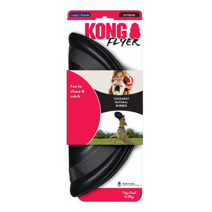 KONG Flyer Extreme frisbee negro resistente para perros con mordidas fuertes, seguro para dientes y encías