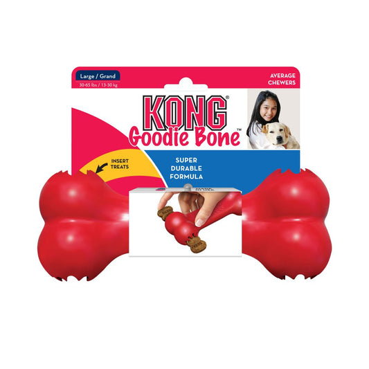 KONG Goodie Bone Rojo hueso dispensador de golosinas para perros con Denta-Ridges