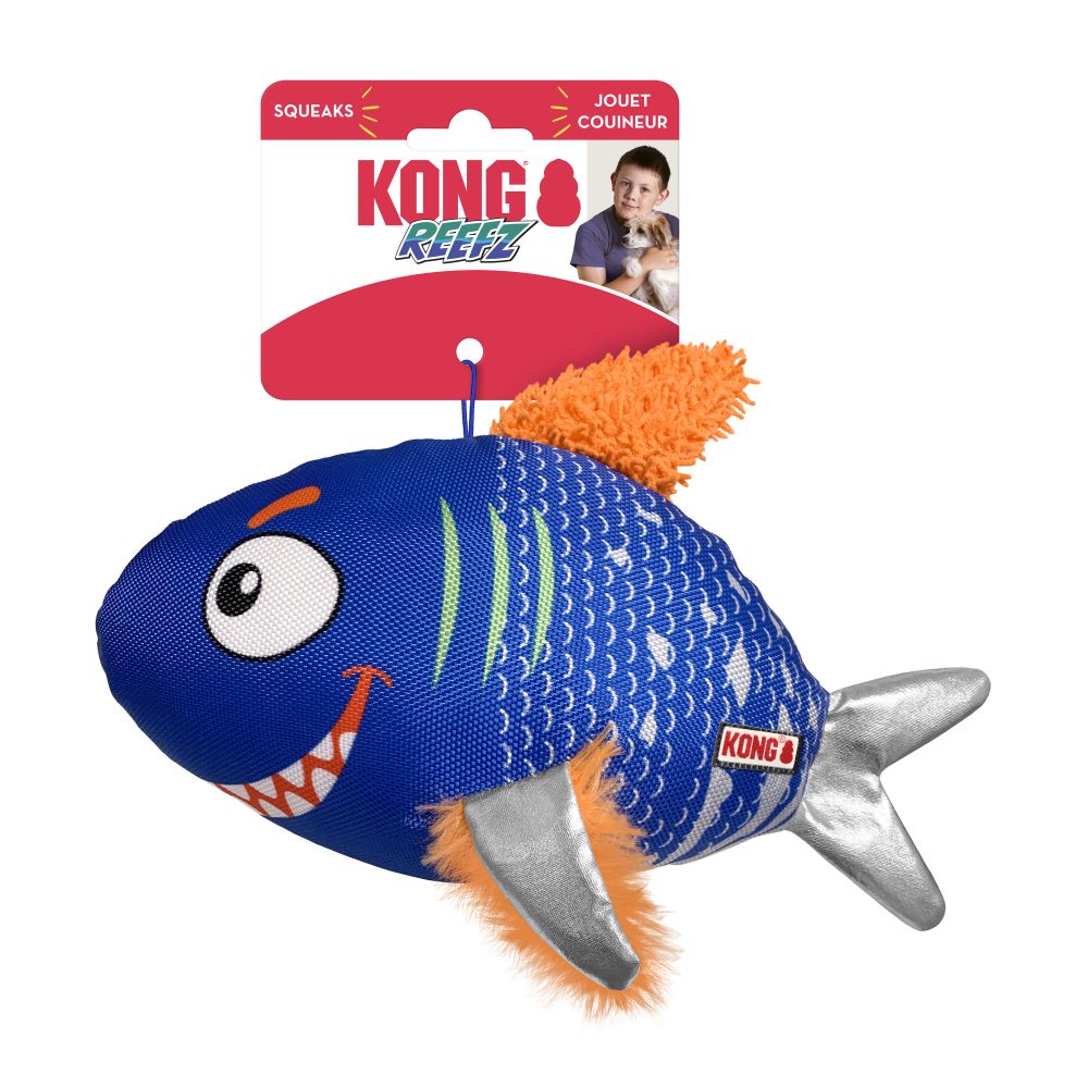 KONG Reefz Assorted talla S juguete marino con material Ballistic, aletas flexibles y chirriador para perros pequeños