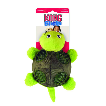 KONG Shells Tortuga juguete interactivo resistente para perros con chirriador y cuidado dental