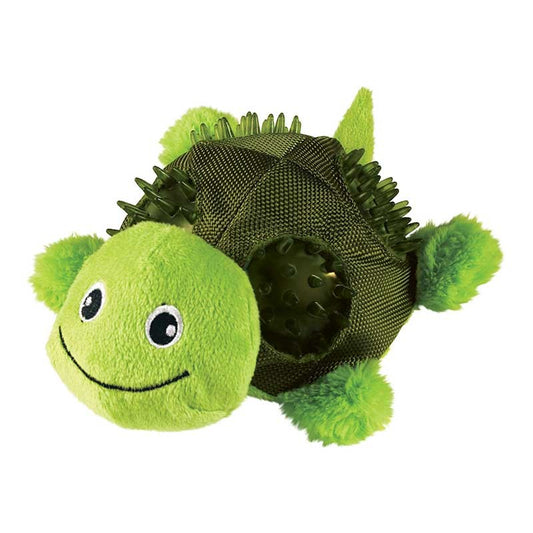 KONG Shells Tortuga juguete interactivo resistente para perros con chirriador y cuidado dental