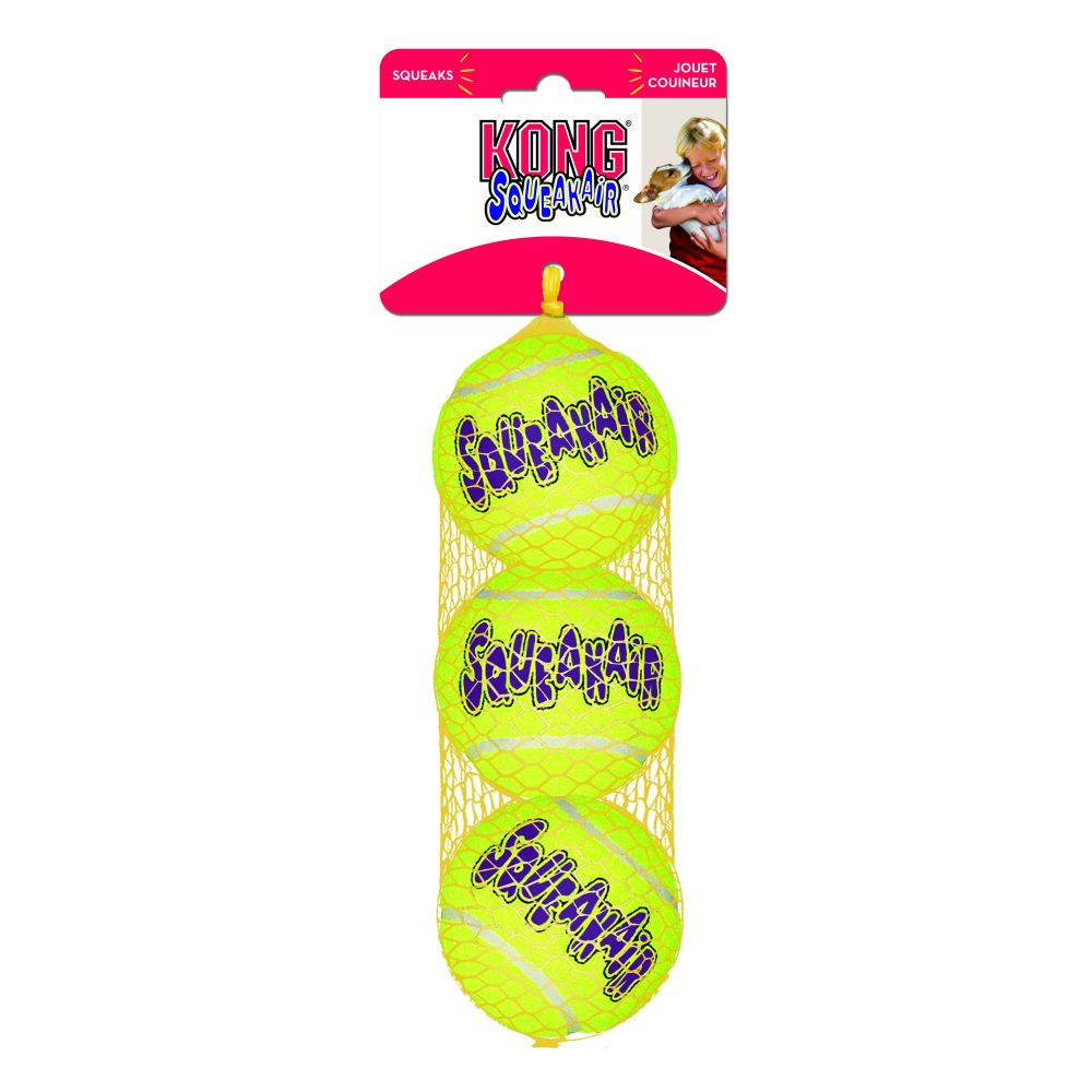 KONG SqueakAir Ball pelota de tenis con chirriador y fieltro no abrasivo para juegos de buscar y recoger con perros