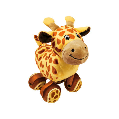 KONG TenniShoes Giraffe jirafa de peluche con cuatro patas tipo pelota de tenis y chirriadores para perros