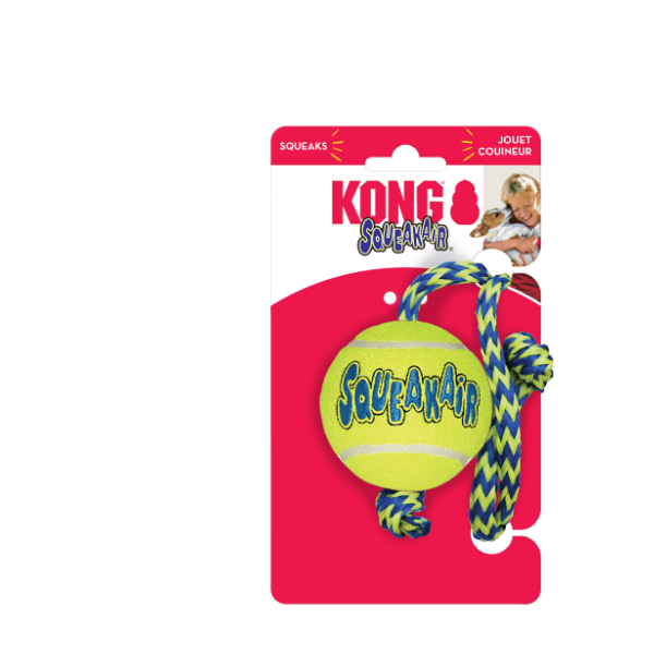 KONG AirDog Squeakair PELOTA CON CUERDA para perro.  Gabo y Gordo Pet Shop, tienda online en las Islas Canarias, España, tienda online para mascotas, perros, gatos, conejos, tortugas, animales, accesorios para mascotas en general. 