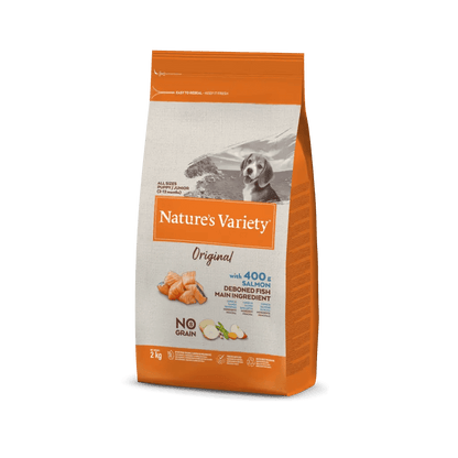 NATURE'S VARIETY ORIGINAL SALMÓN NO GRAIN PUPPY.  Gabo y Gordo Pet Shop en Las Palmas de Gran Canaria tienda para mascotas, perros, gatos, conejos, tortugas, animales, accesorios para mascotas.