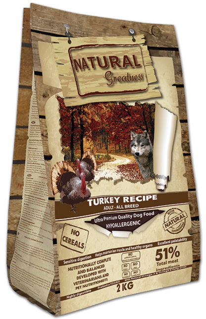 Pienso Natural Greatness Pavo sin cereales para perros adultos con digestión sensible en Canarias