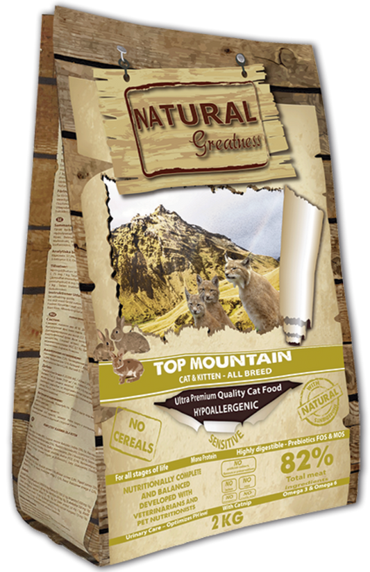 Pienso Natural Greatness Top Mountain sin cereales para gatitos y gatos adultos