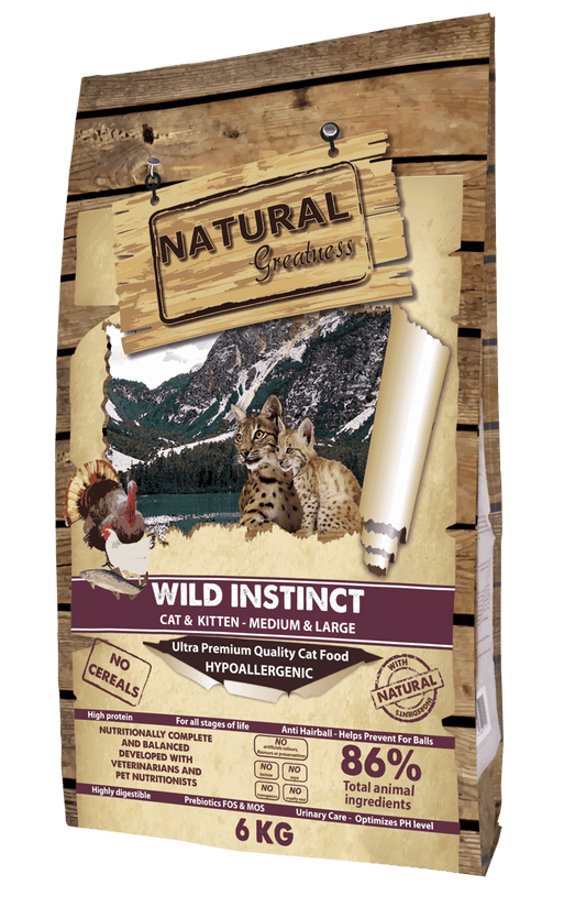 Pienso Natural Greatness Wild Instinct sin cereales para gatitos y gatos adultos