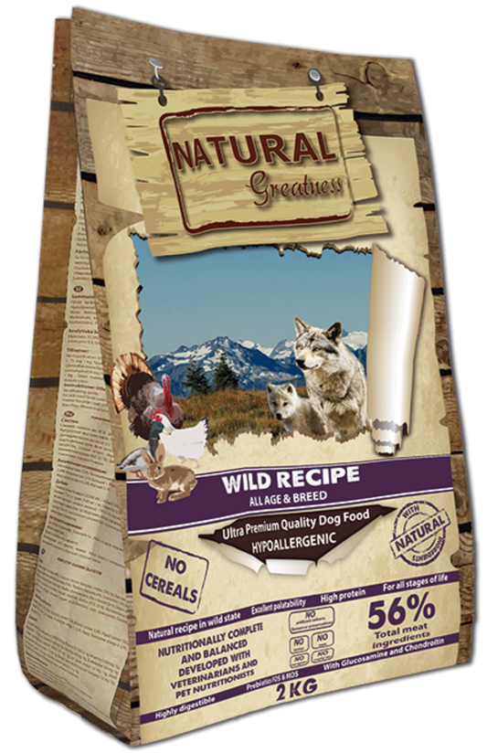 Pienso Natural Greatness Wild Recipe sin cereales para perros medianos y grandes, hipoalergénico y natural