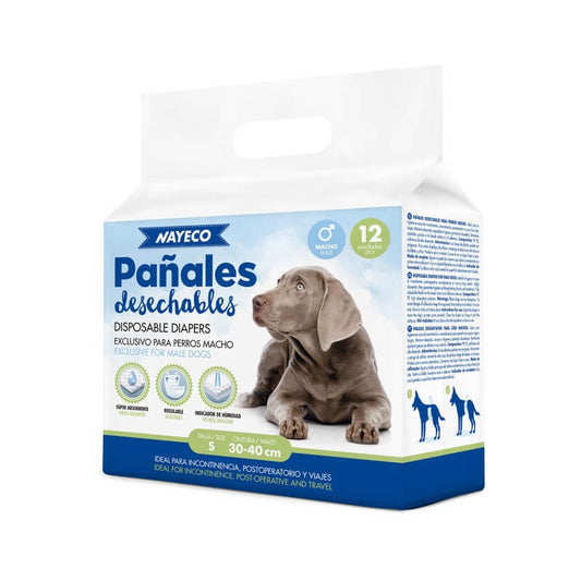 Pañales para perro macho Nayeco – Pack 12 unidades – Tallas S a XL