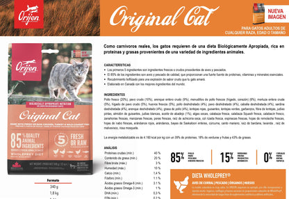Pienso ORIJEN Original Cat natural sin cereales para gatos adultos