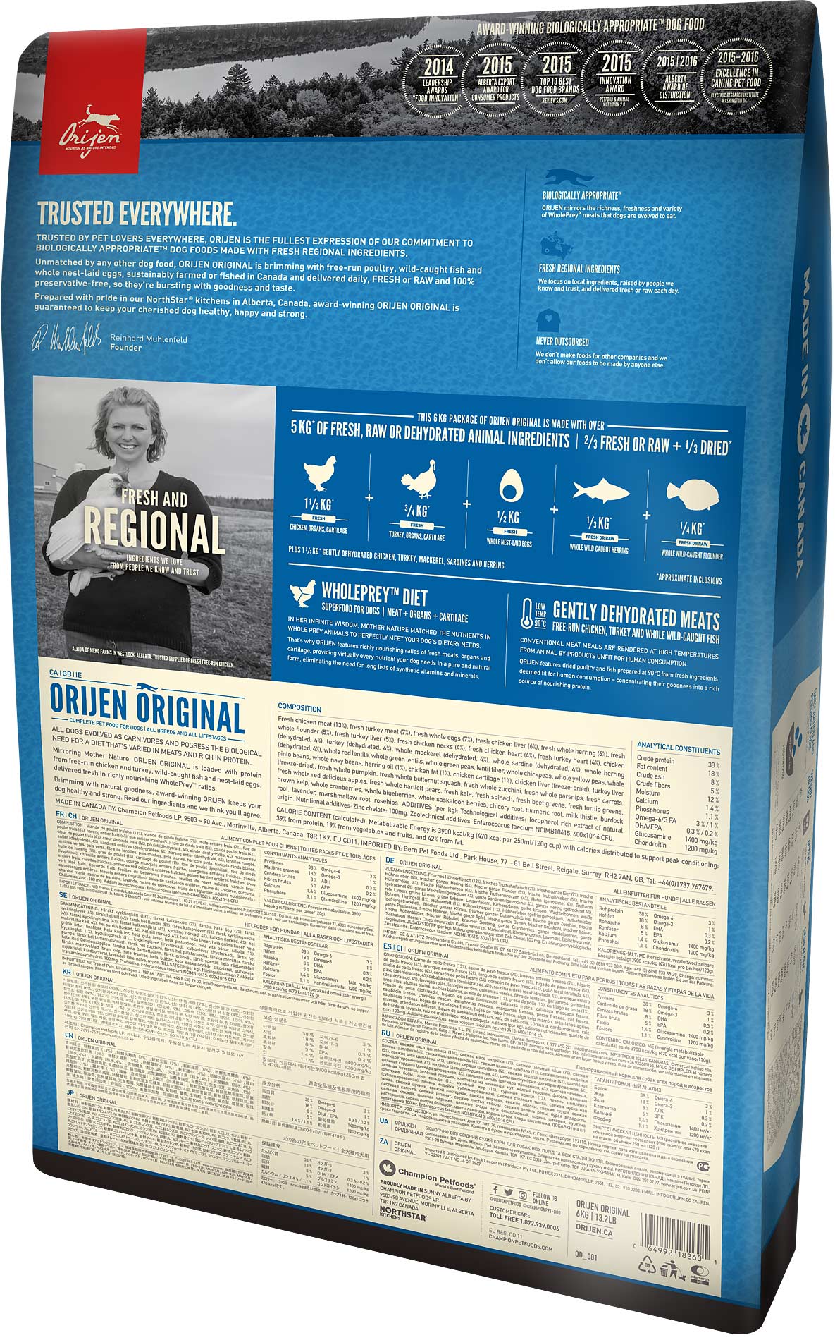 Pienso natural ORIJEN Original Dog para perros adultos de todas las razas y tamaños sin cereales