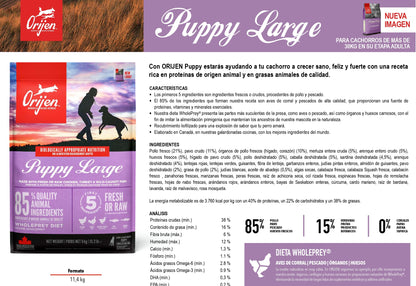 Pienso ORIJEN Puppy Large natural sin cereales para cachorros de razas grandes