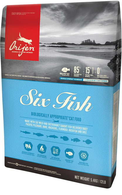 Pienso ORIJEN Six Fish Cat natural sin cereales con 6 pescados frescos