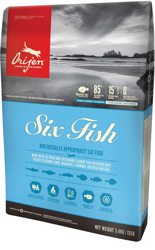 Pienso ORIJEN Six Fish Cat natural sin cereales con 6 pescados frescos
