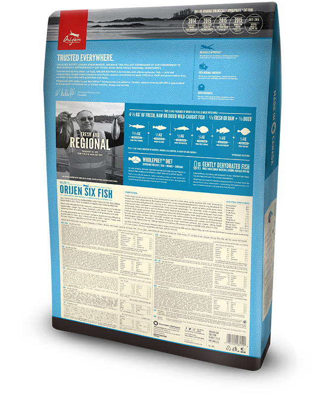 Pienso ORIJEN Six Fish Cat natural sin cereales con 6 pescados frescos