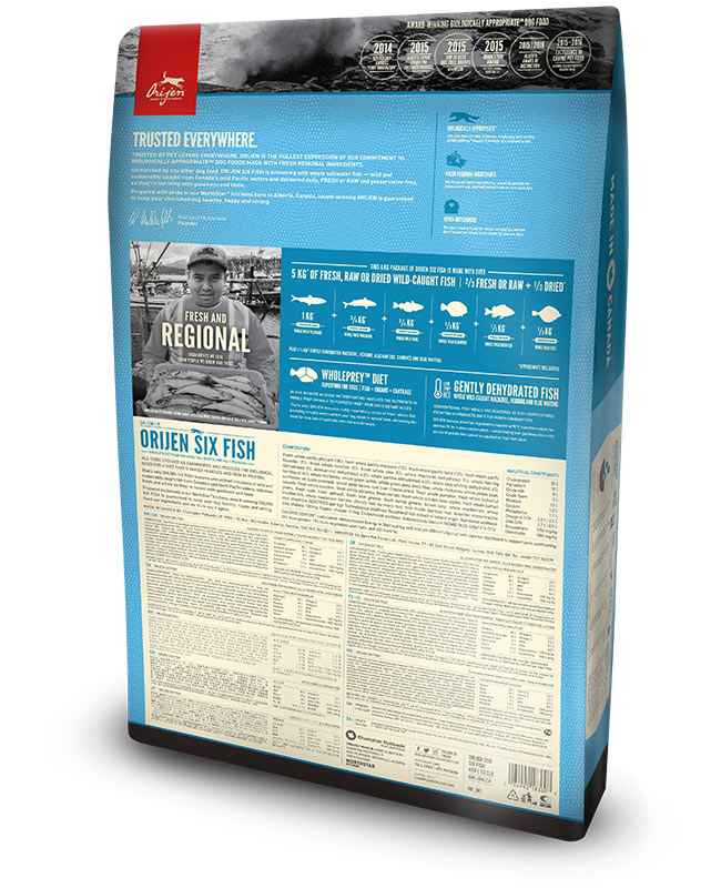 Pienso natural ORIJEN Six Fish para perros adultos con sensibilidad digestiva y sin cereales