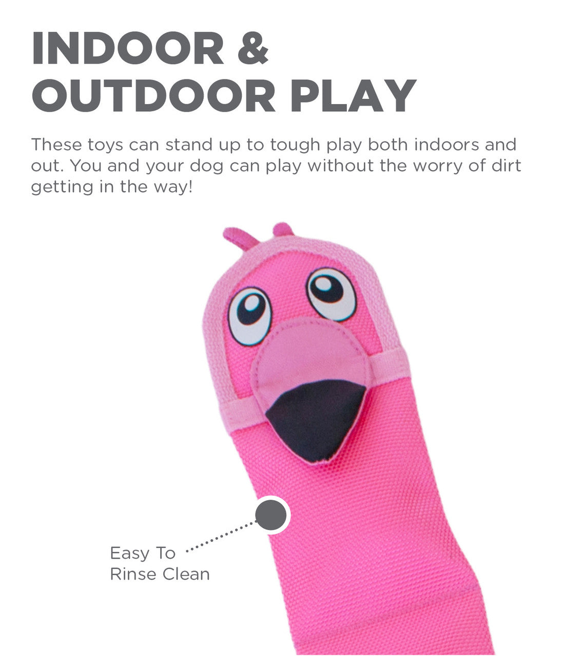 OUTWARD HOUND Fire Biterz Flamingo rosa, juguete resistente sin relleno para perros