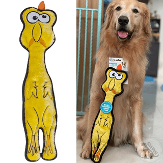 OUTWARD HOUND Floppyz Pollo amarillo talla L de peluche con cuerpo flexible, chirriadores Invincibles y relleno mínimo para perros