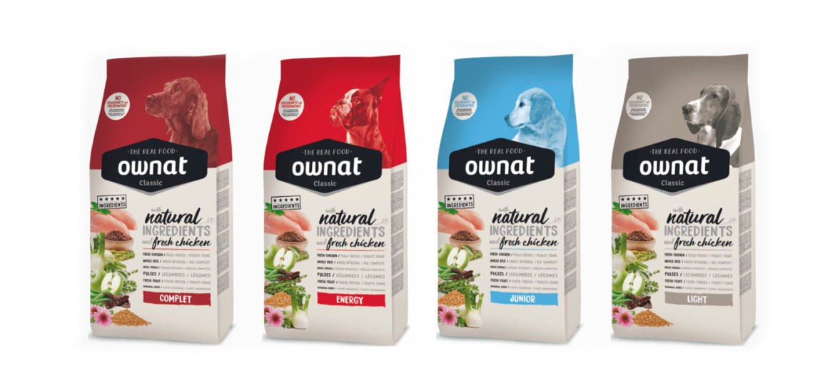 OWNAT Classic Complet Dog pienso con 10 % de pollo fresco y cereales integrales para perros adultos, disponible en Gabo y Gordo E Shop