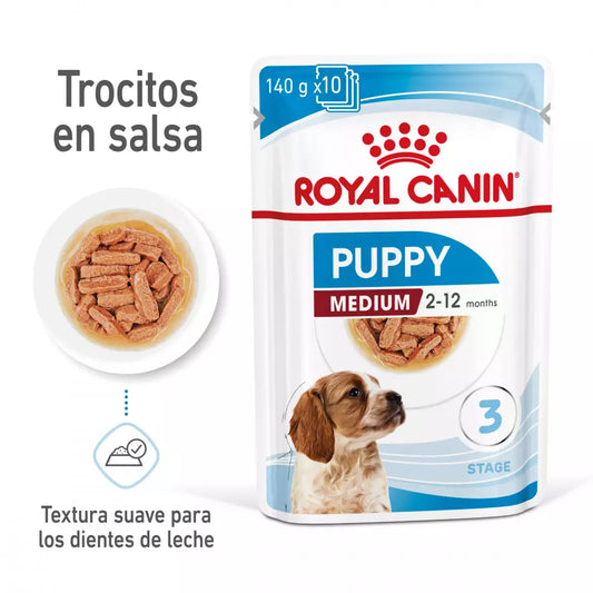 Royal Canin Medium Puppy pouch 10x140g comida húmeda cachorro raza mediana Gabo y Gordo E Shop Gran Canaria