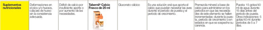 Suplemento mineral Tabernil Calcio 20 ml para aves ornamentales en épocas de puesta y crecimiento