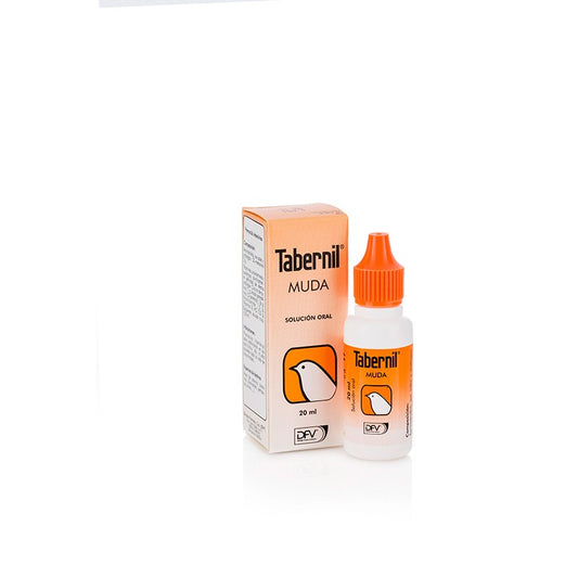Suplemento Tabernil Muda 20 ml para fortalecer el plumaje durante la muda en aves ornamentales.