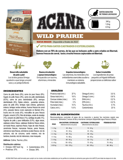 Pienso ACANA CAT WILD PRAIRIE PARA GATOS Gabo y Gordo E Shop, la mejor tienda online en las Islas Canarias, España, tienda online para mascotas, perros, gatos, conejos, tortugas, animales, accesorios para mascotas en general. 
Gabo y Gordo E Shop in Canary Islands, the best store for pets, dogs, cats, rabbits, turtles, animals, pet accessories.